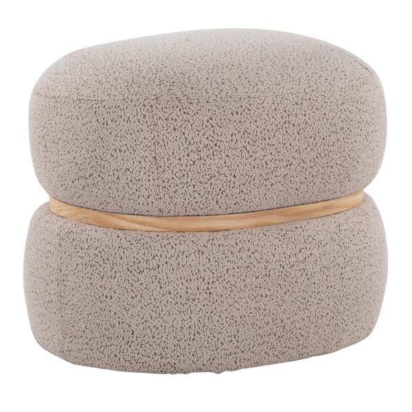 Cinch Beige Boucle Contemporary Pouf Ottoman Natural Wood Accent 3