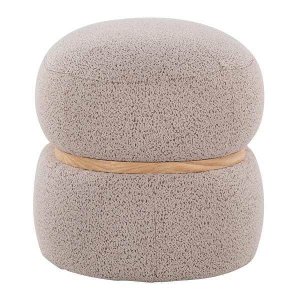 Cinch Beige Boucle Contemporary Pouf Ottoman Natural Wood Accent 4
