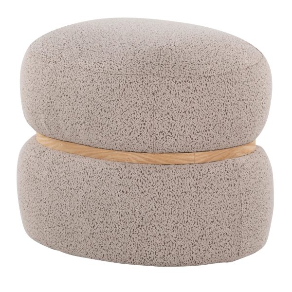 Cinch Beige Boucle Contemporary Pouf Ottoman Natural Wood Accent 5