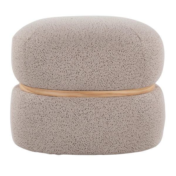 Cinch Beige Boucle Contemporary Pouf Ottoman Natural Wood Accent 6