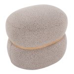 Cinch Beige Bouclé Contemporary Pouf Ottoman Natural Wood Accent