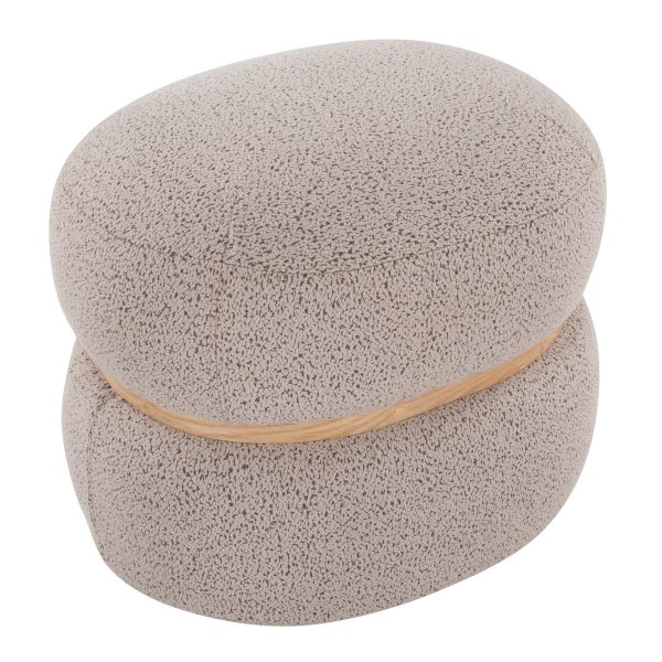 Cinch Beige Boucle Contemporary Pouf Ottoman Natural Wood Accent 7