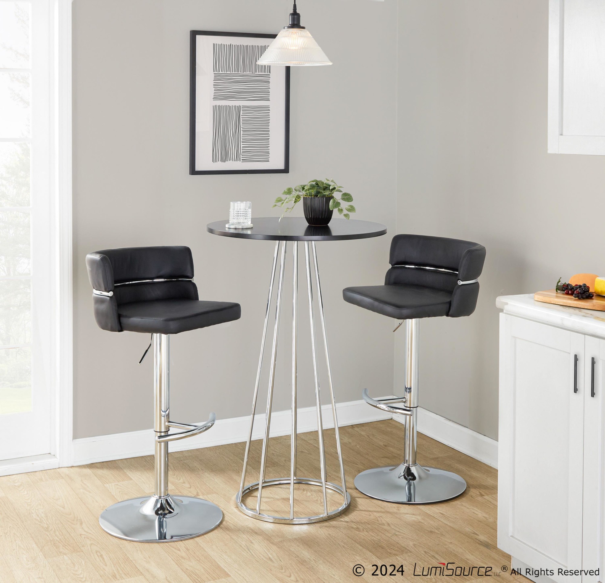 Cinch Black Faux Leather Chrome Contemporary Adjustable Barstools (Set of 2) 2 Cinch Black Faux Leather Chrome Contemporary Adjustable Barstools (Set of 2) - Image 2