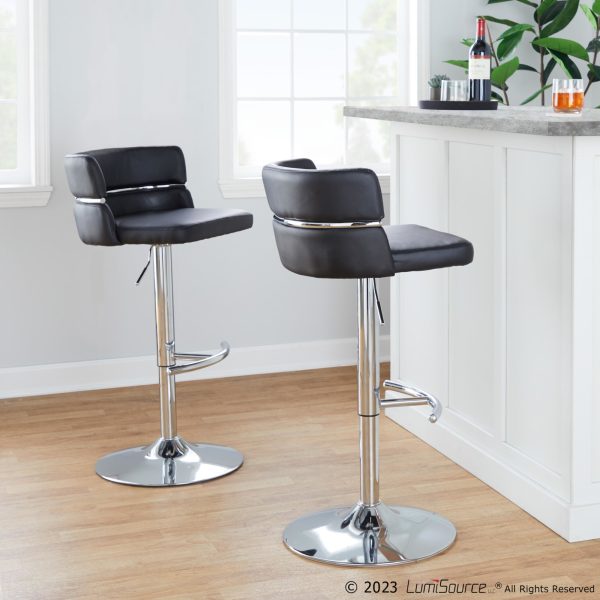 Cinch Black Faux Leather Chrome Contemporary Adjustable Barstools Set of 2 2