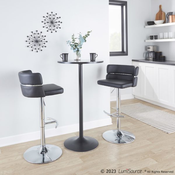Cinch Black Faux Leather Chrome Contemporary Adjustable Barstools Set of 2 3