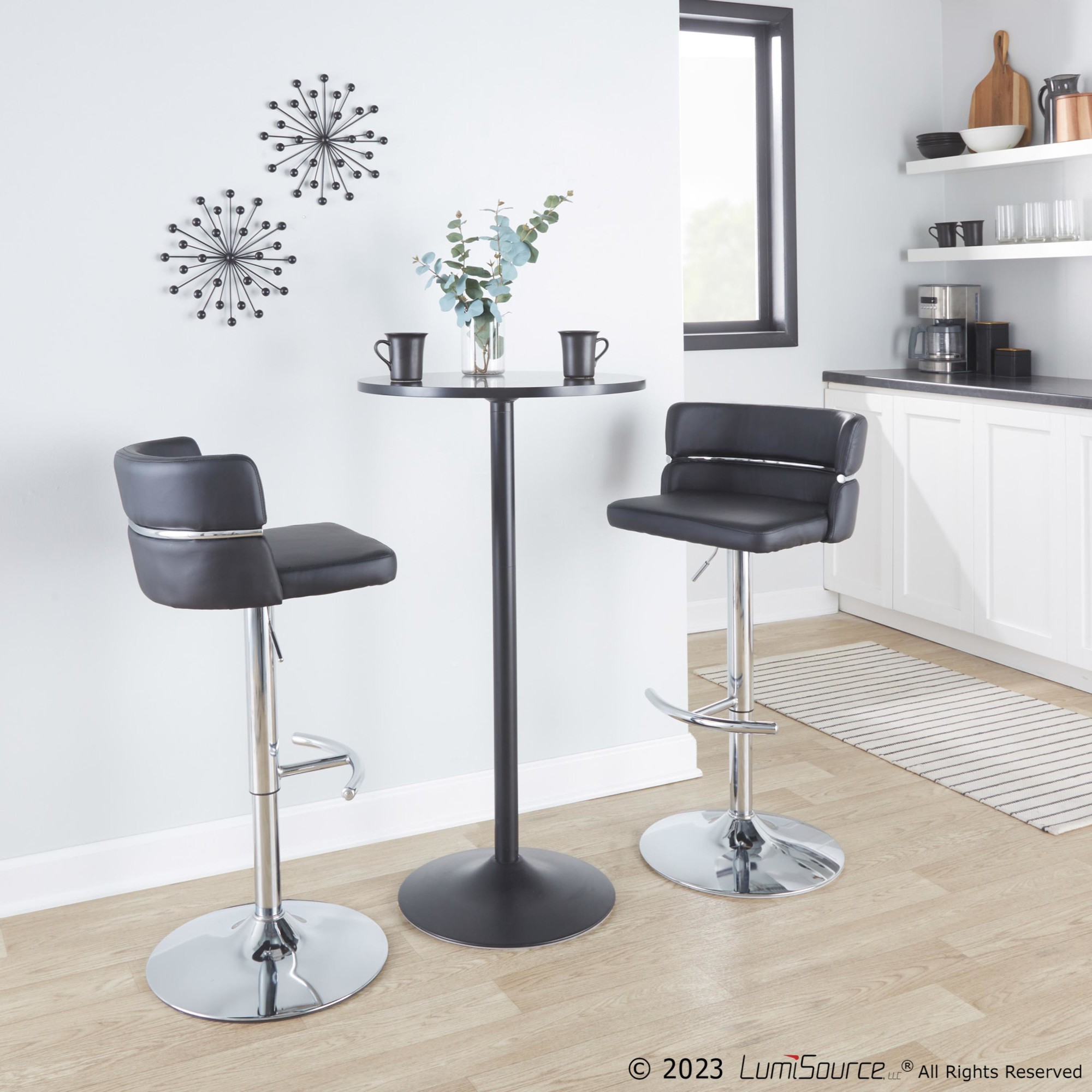 Cinch Black Faux Leather Chrome Contemporary Adjustable Barstools (Set of 2) 4 Cinch Black Faux Leather Chrome Contemporary Adjustable Barstools (Set of 2) - Image 4