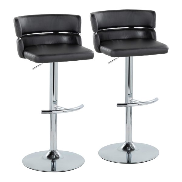 Cinch Black Faux Leather Chrome Contemporary Adjustable Barstools Set of 2 4
