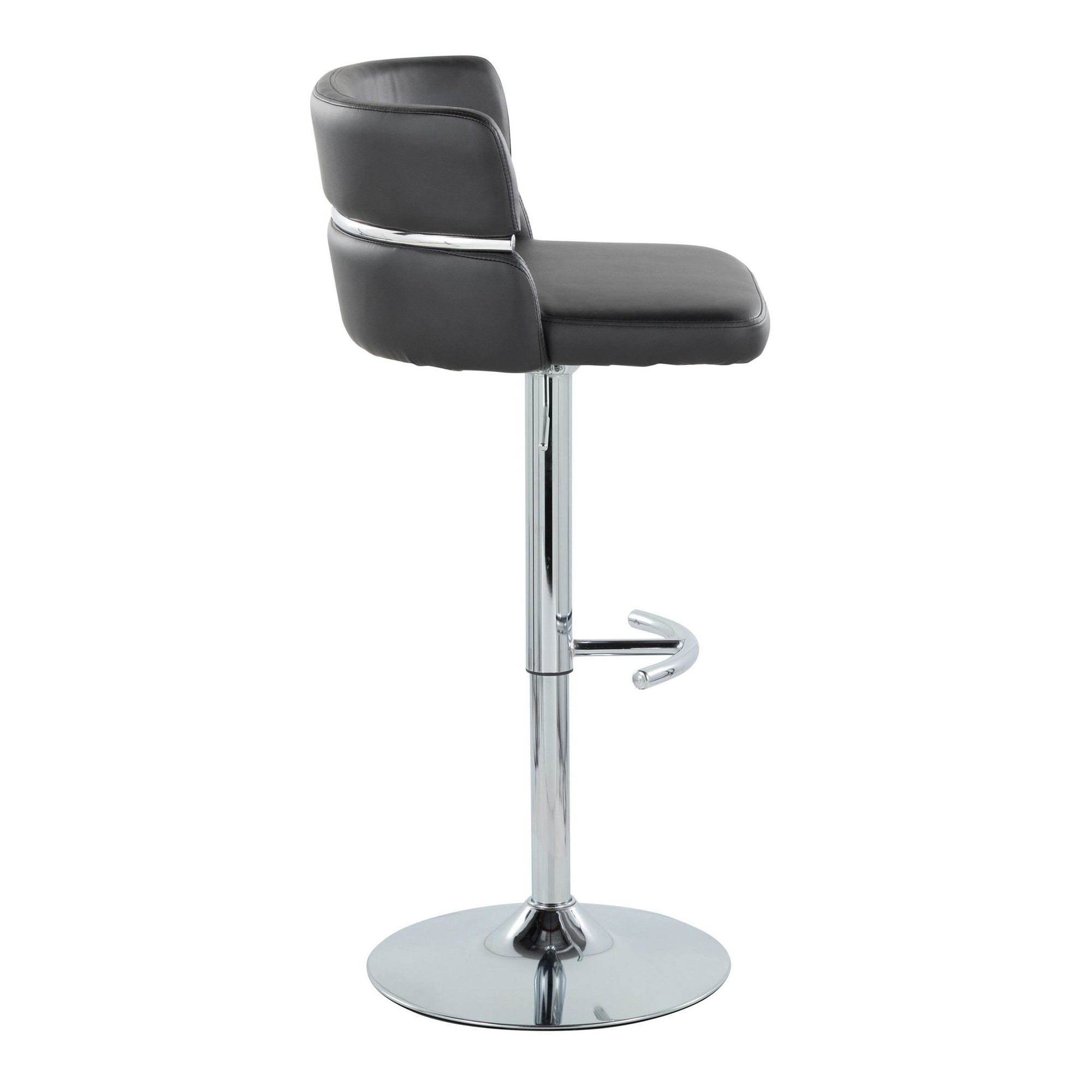 Cinch Black Faux Leather Chrome Contemporary Adjustable Barstools (Set of 2) 7 Cinch Black Faux Leather Chrome Contemporary Adjustable Barstools (Set of 2) - Image 7