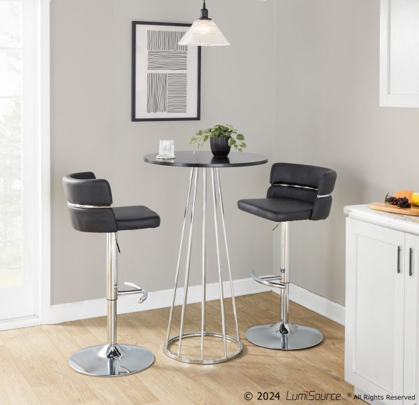 Cinch Black Faux Leather Chrome Contemporary Adjustable Barstools Set of 2