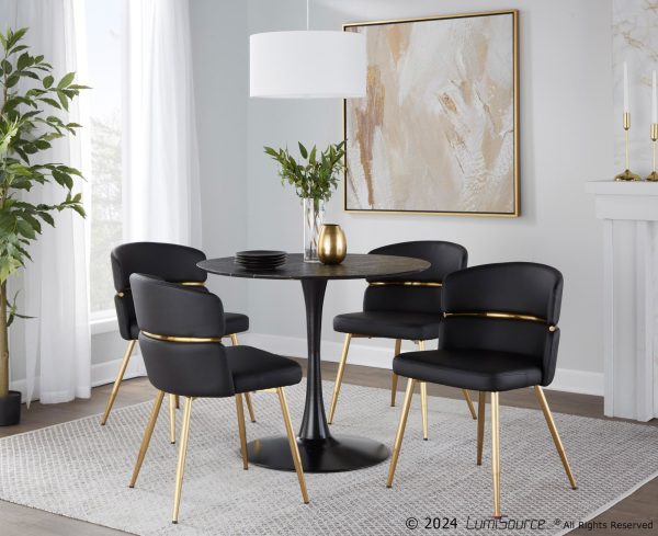 Cinch Black Faux Leather Gold Metal Glam Dining Chairs Set of 2 1