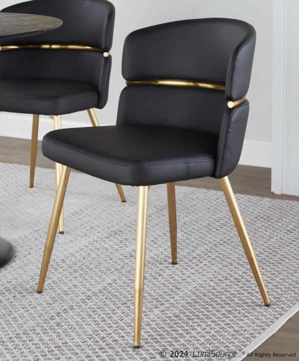 Cinch Black Faux Leather Gold Metal Glam Dining Chairs Set of 2 2