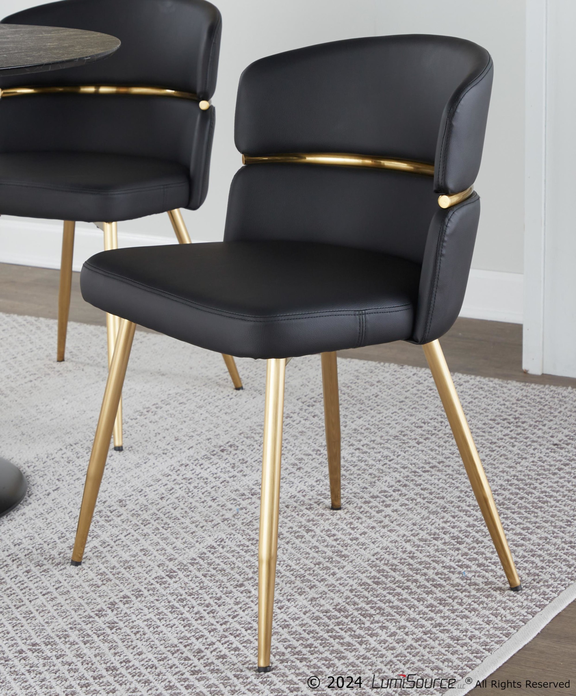 Cinch Black Faux Leather Gold Metal Glam Dining Chairs (Set of 2) 3 Cinch Black Faux Leather Gold Metal Glam Dining Chairs (Set of 2) - Image 3