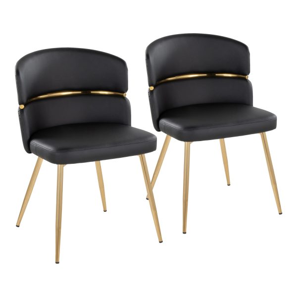 Cinch Black Faux Leather Gold Metal Glam Dining Chairs Set of 2 4