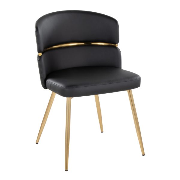 Cinch Black Faux Leather Gold Metal Glam Dining Chairs Set of 2 5