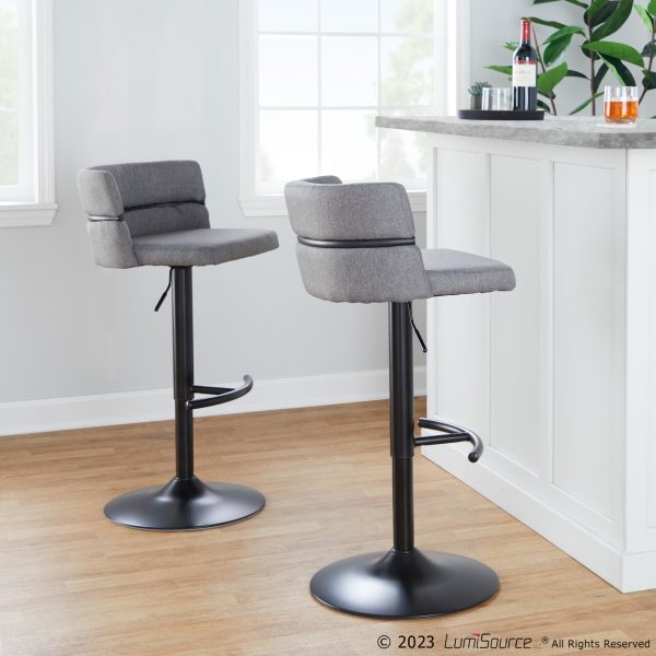 Cinch Black Metal Light Grey Contemporary Adjustable Barstools Set of 2