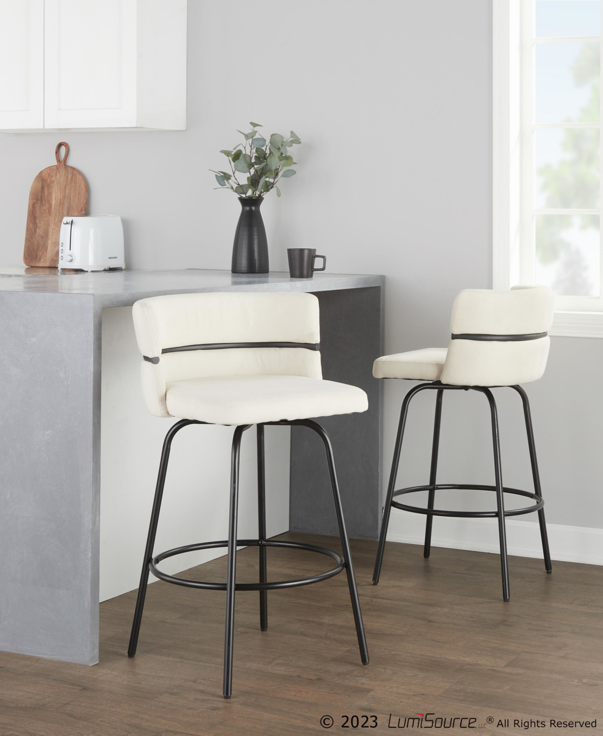 Cinch Claire 26 Cream Contemporary Swivel Counter Stool (Set of 2) 3 Cinch Claire 26 Cream Contemporary Swivel Counter Stool (Set of 2) - Image 3