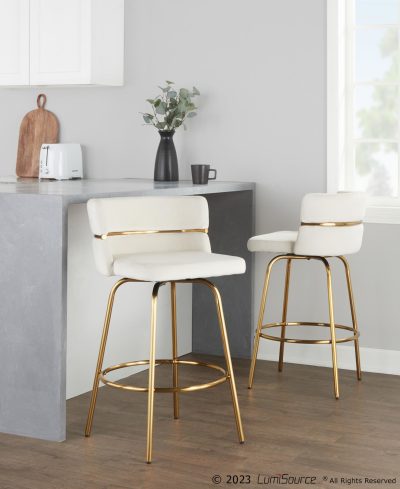 Cinch Claire 26 Gold Cream Velvet Swivel Stools (Set of 2)