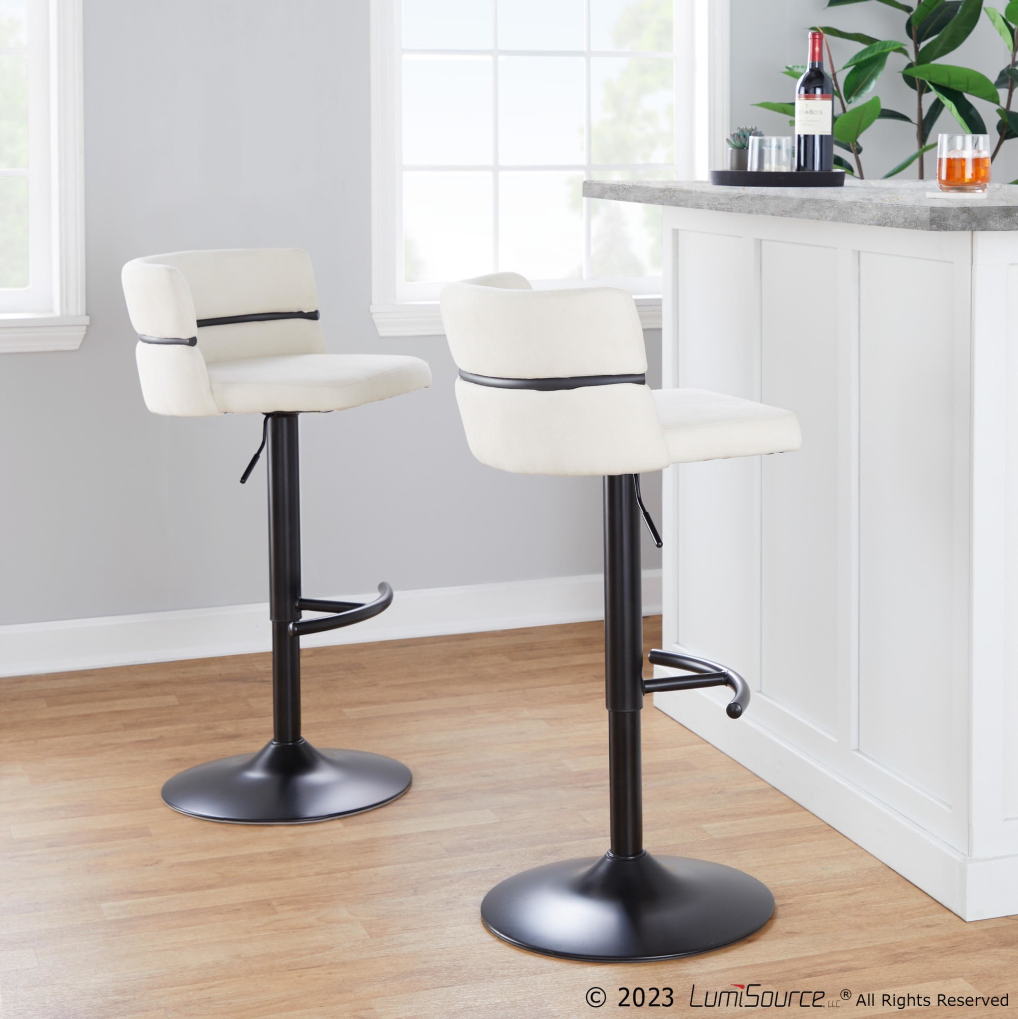 Cinch Cream Fabric Adjustable Contemporary Swivel Barstools (Set of 2) 2 Cinch Cream Fabric Adjustable Contemporary Swivel Barstools (Set of 2) - Image 2