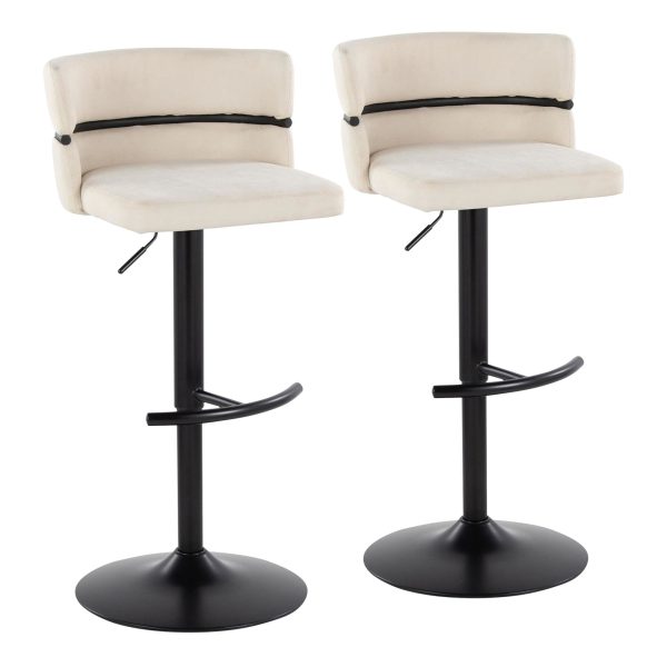 Cinch Cream Fabric Adjustable Contemporary Swivel Barstools Set of 2 3
