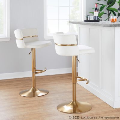 Cinch Gold Cream Velvet Swivel Adjustable Barstools (Set of 2)