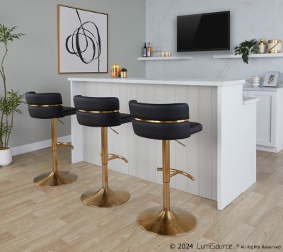 Cinch Gold and Black Faux Leather Swivel Barstools (Set of 2)