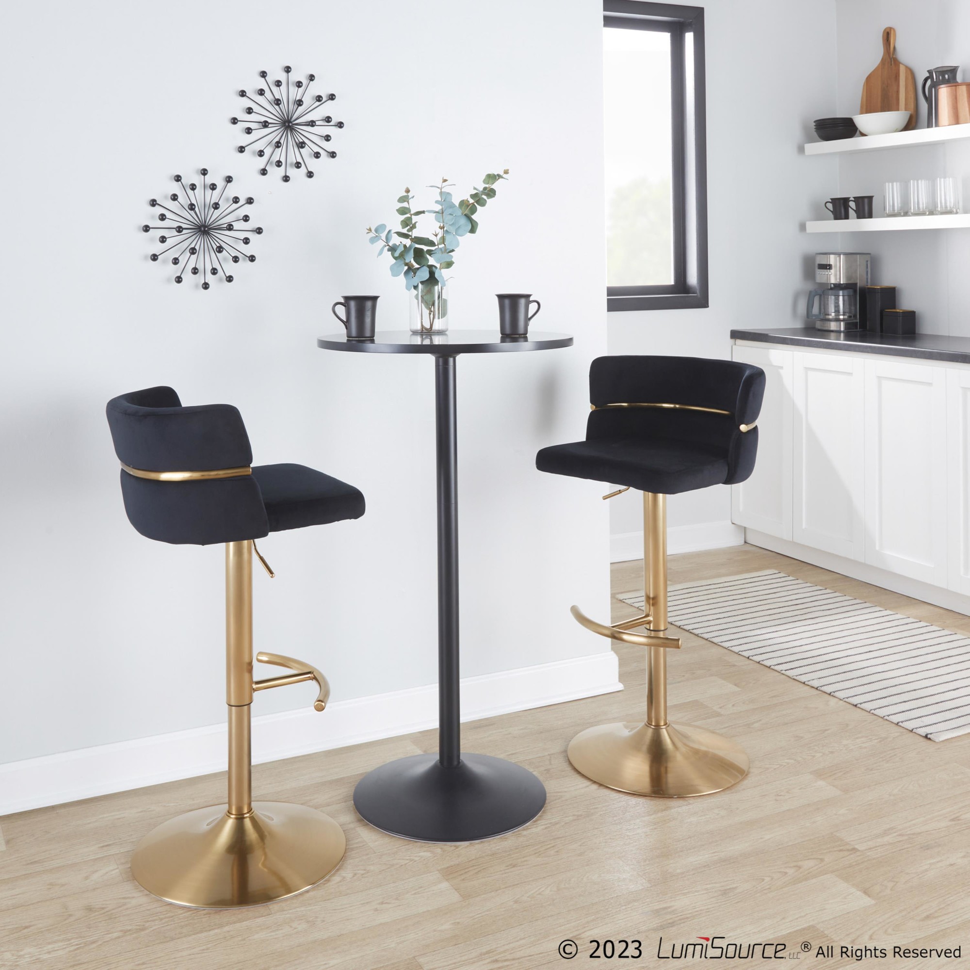 Cinch Gold and Black Velvet Adjustable Barstools (Set of 2) 5 Cinch Gold and Black Velvet Adjustable Barstools (Set of 2) - Image 5