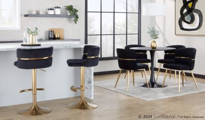Cinch Gold and Black Velvet Adjustable Barstools (Set of 2)