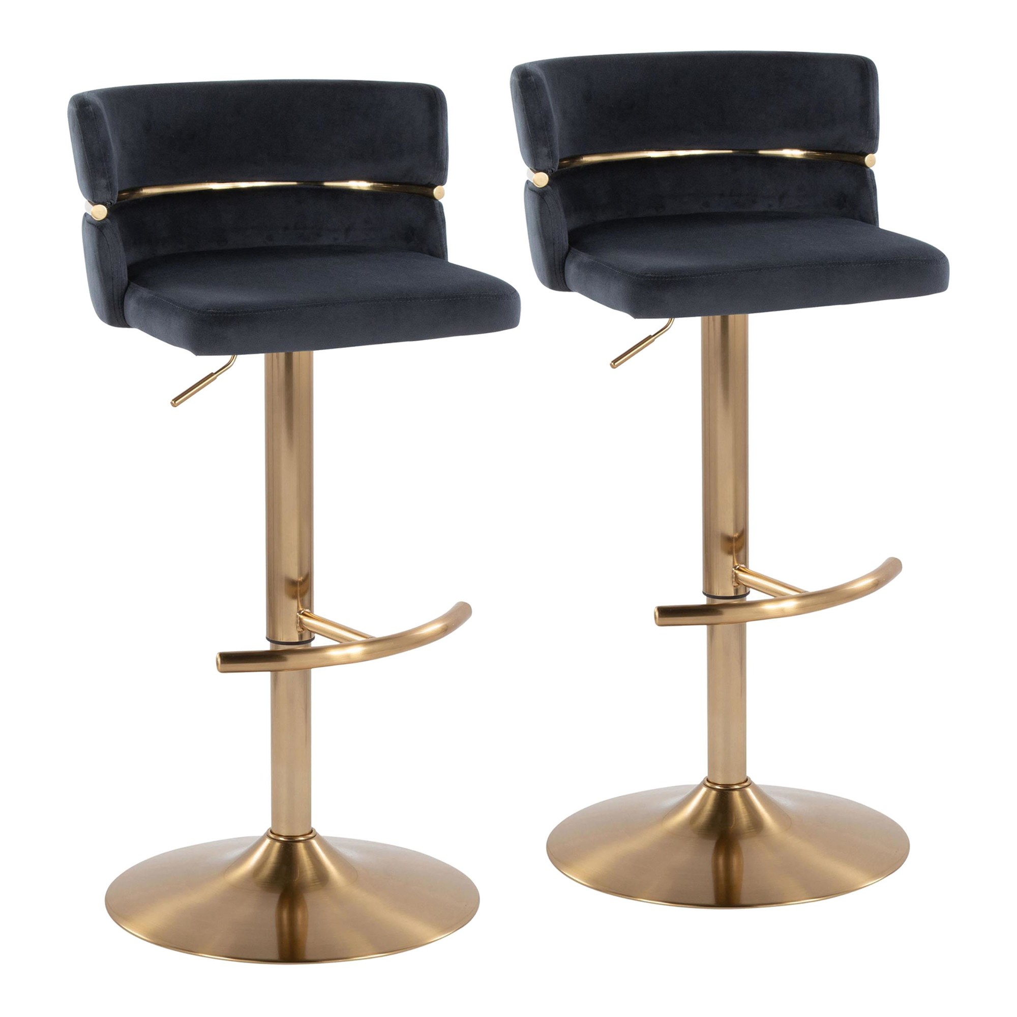 Cinch Gold and Black Velvet Adjustable Barstools (Set of 2) 6 Cinch Gold and Black Velvet Adjustable Barstools (Set of 2) - Image 6
