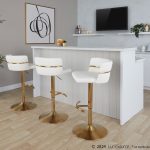 Cinch Gold and White Faux Leather Swivel Barstools (Set of 2) 14 Cinch Gold and White Faux Leather Swivel Barstools (Set of 2)