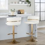 Cinch Gold and White Faux Leather Swivel Barstools (Set of 2) 15 Cinch Gold and White Faux Leather Swivel Barstools (Set of 2)