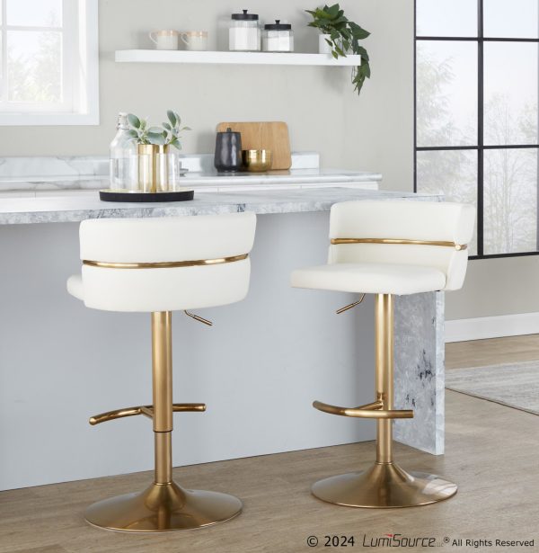 Cinch Gold and White Faux Leather Swivel Barstools Set of 2 2