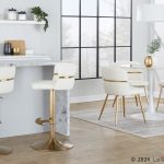 Cinch Gold and White Faux Leather Swivel Barstools (Set of 2) 16 Cinch Gold and White Faux Leather Swivel Barstools (Set of 2)