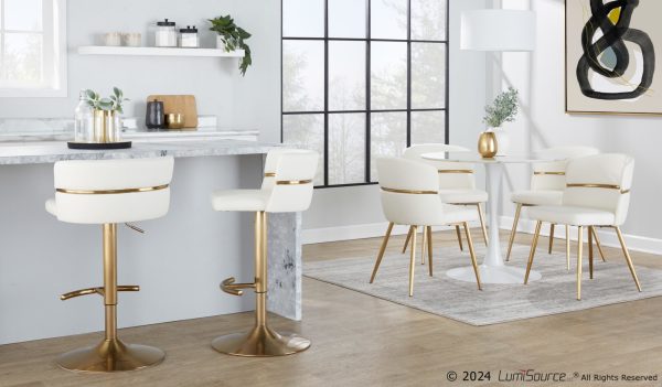 Cinch Gold and White Faux Leather Swivel Barstools Set of 2 3
