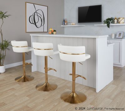 Cinch Gold and White Faux Leather Swivel Barstools (Set of 2)