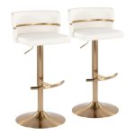 Cinch Gold and White Faux Leather Swivel Barstools (Set of 2) 18 Cinch Gold and White Faux Leather Swivel Barstools (Set of 2)
