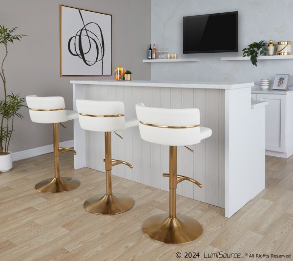 Cinch Gold and White Faux Leather Swivel Barstools Set of 2