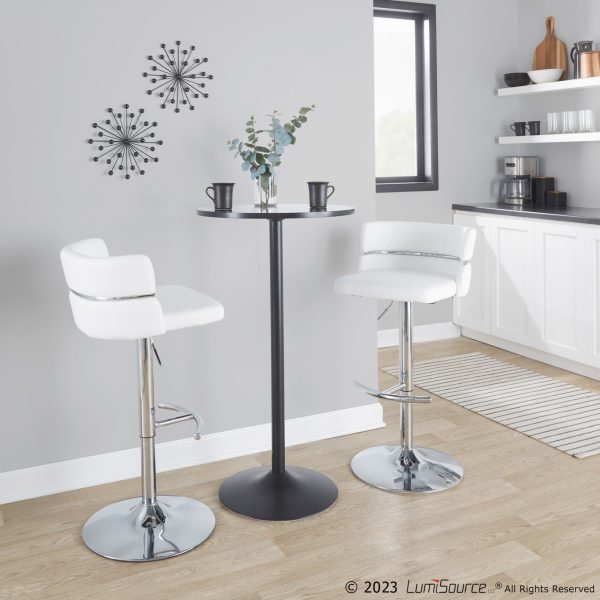 Cinch White Faux Leather Chrome Contemporary Swivel Barstools Set of 2 1