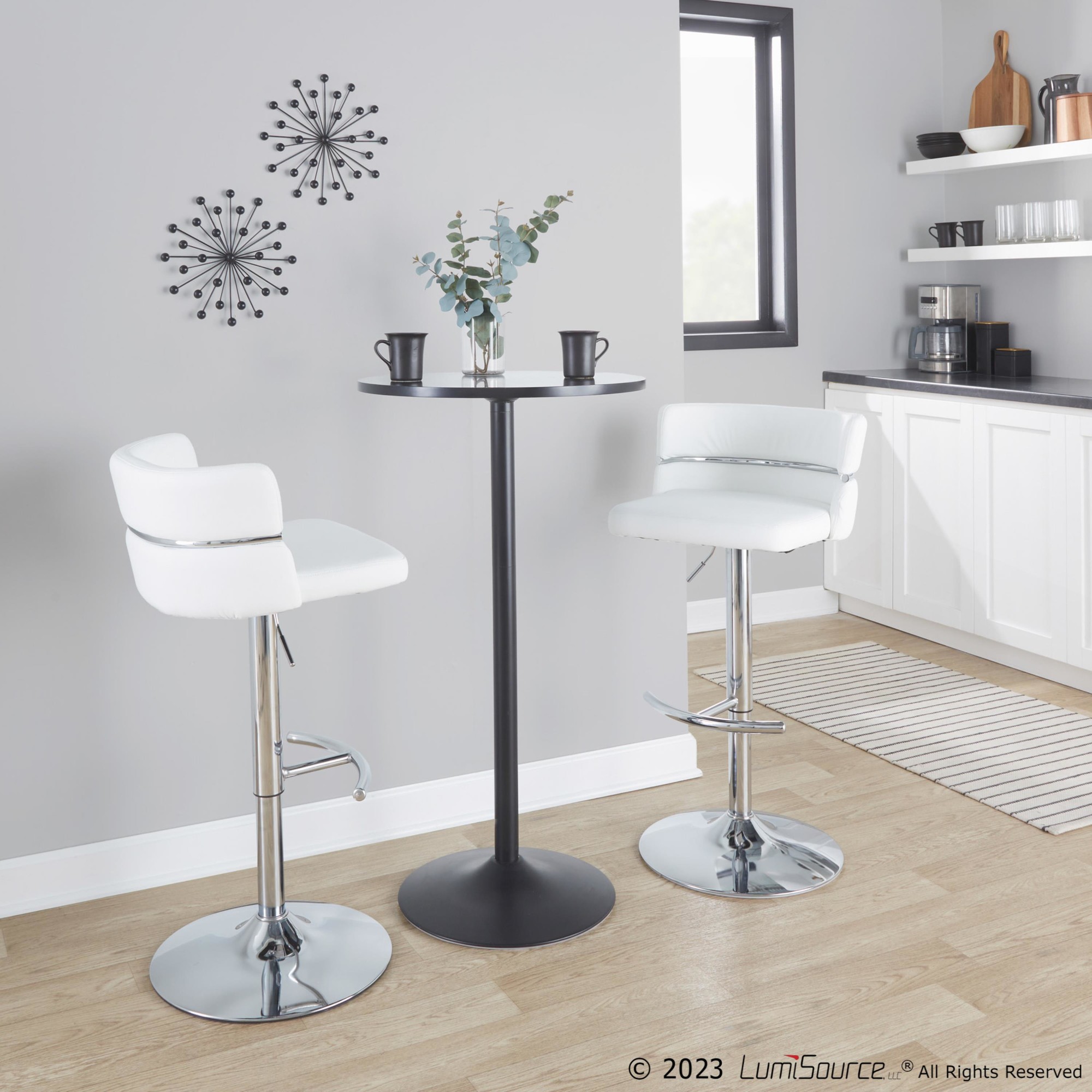 Cinch White Faux Leather Chrome Contemporary Swivel Barstools (Set of 2) 2 Cinch White Faux Leather Chrome Contemporary Swivel Barstools (Set of 2) - Image 2