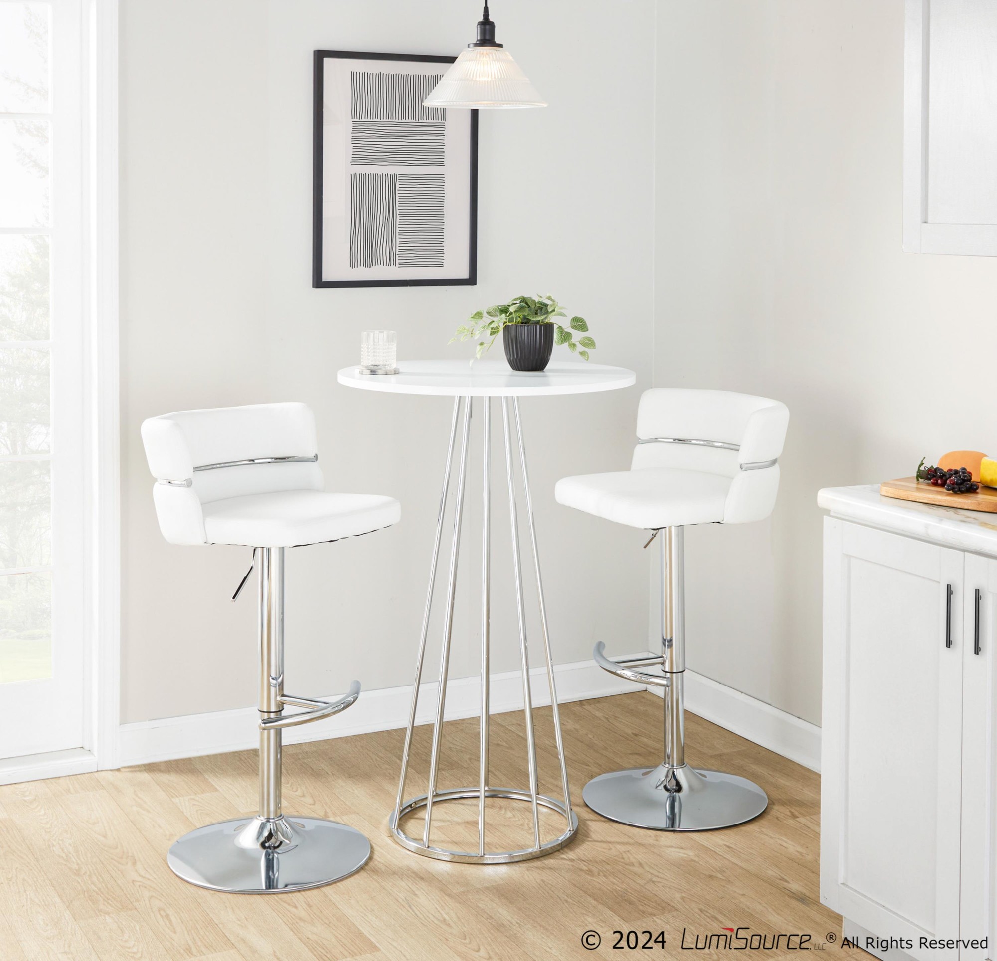 Cinch White Faux Leather Chrome Contemporary Swivel Barstools (Set of 2) 4 Cinch White Faux Leather Chrome Contemporary Swivel Barstools (Set of 2) - Image 4