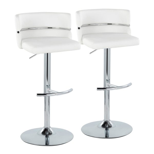 Cinch White Faux Leather Chrome Contemporary Swivel Barstools Set of 2 4