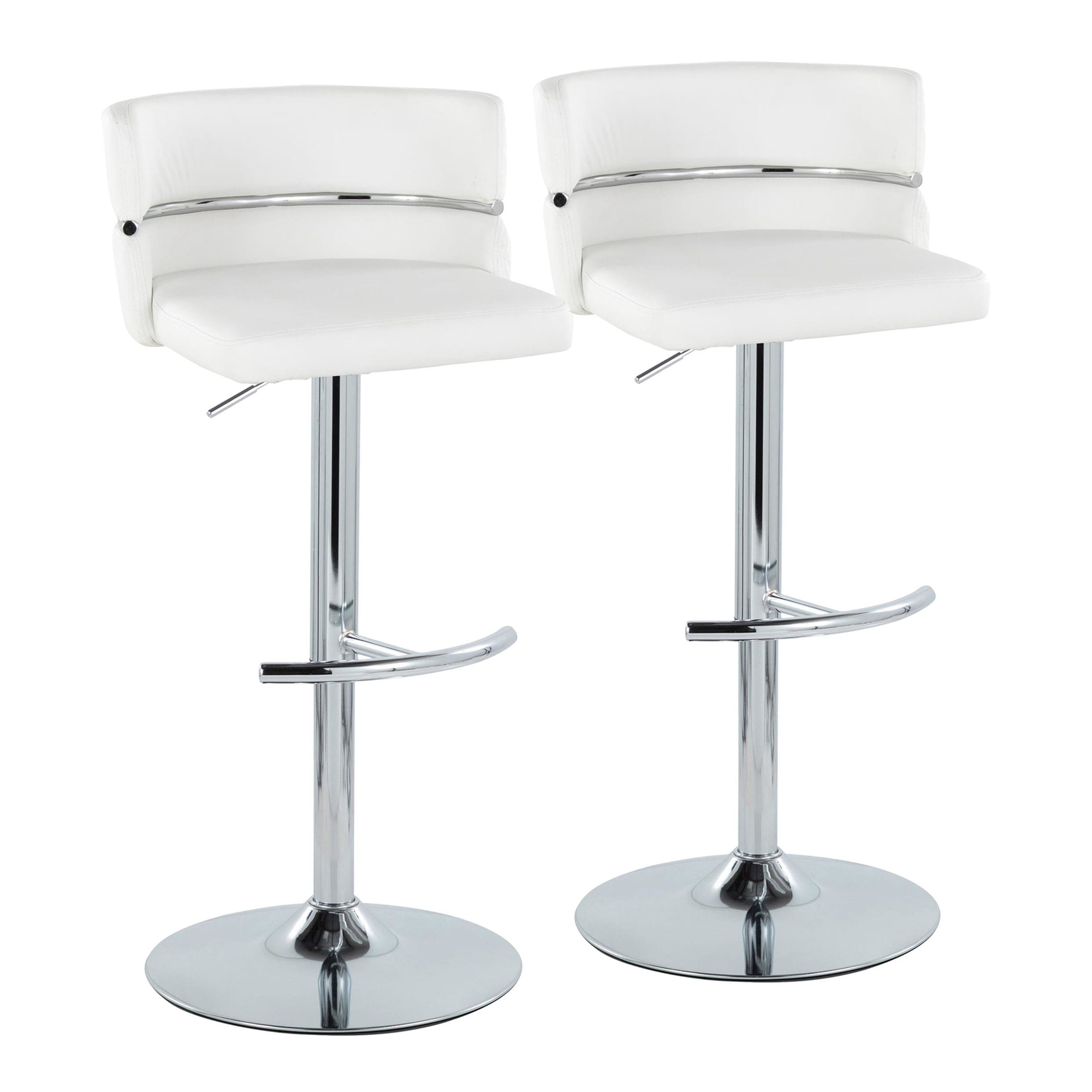 Cinch White Faux Leather Chrome Contemporary Swivel Barstools (Set of 2) 5 Cinch White Faux Leather Chrome Contemporary Swivel Barstools (Set of 2) - Image 5