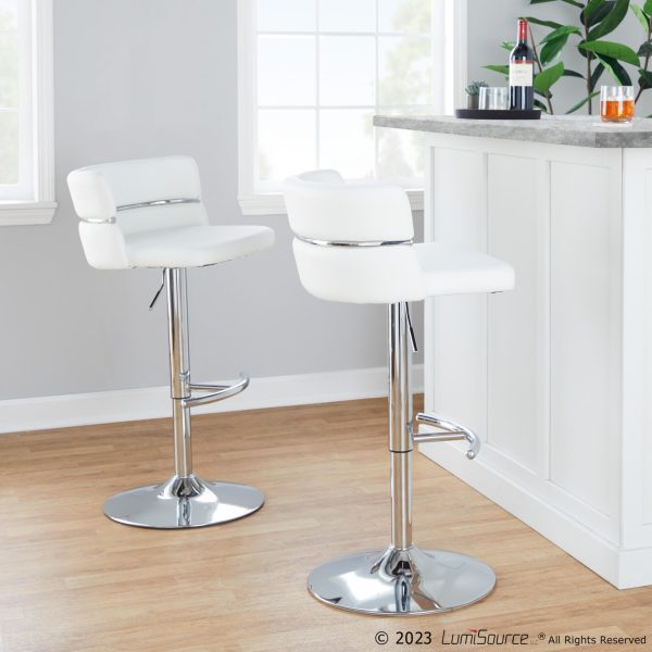 Cinch White Faux Leather Chrome Contemporary Swivel Barstools Set of 2