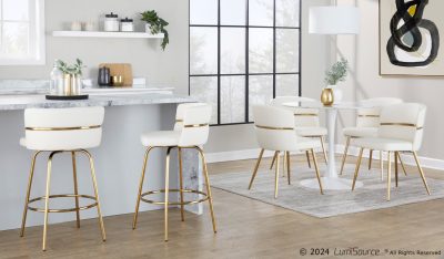 Cinch White Faux Leather Gold Glam Dining Chairs (Set of 2)