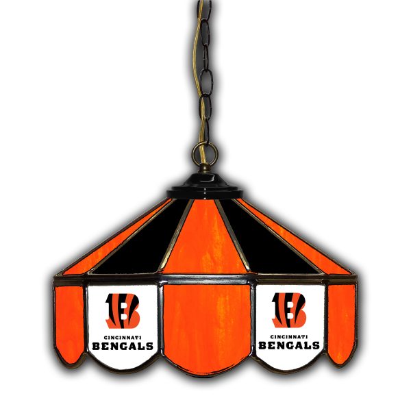 Cincinnati Bengals Handcrafted Stained Glass 14 in Pub Light