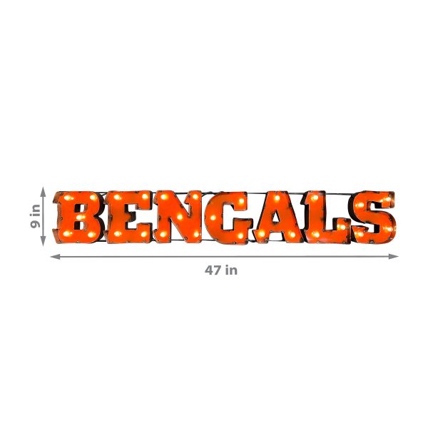 Cincinnati Bengals Lighted Recycled Metal Wordmark Logo Sign 1