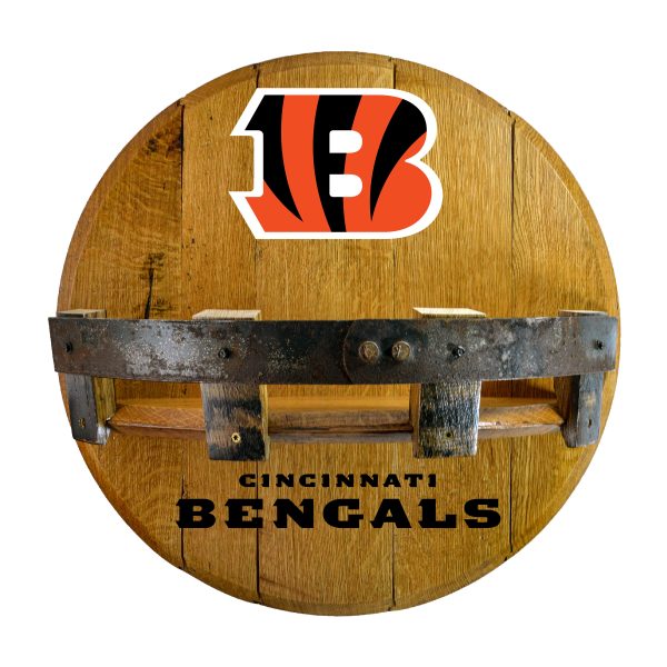 Cincinnati Bengals NFL Oak Whiskey Barrel Bar Shelf