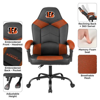 Cincinnati Bengals Oversized Embroidered Gaming Office Chair with Pouch