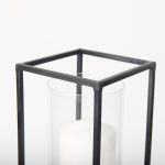 Cindy Set of 2 Matte Black Metal and Hurricane Glass Pillar Tabletop Candle Holders