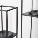Cindy Set of 2 Matte Black Metal and Hurricane Glass Pillar Tabletop Candle Holders