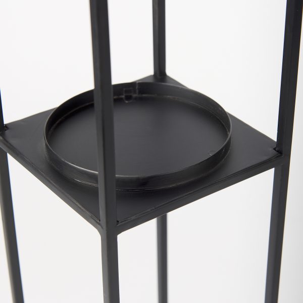 Cindy Set of 2 Matte Black Metal and Hurricane Glass Pillar Tabletop Candle Holders 6